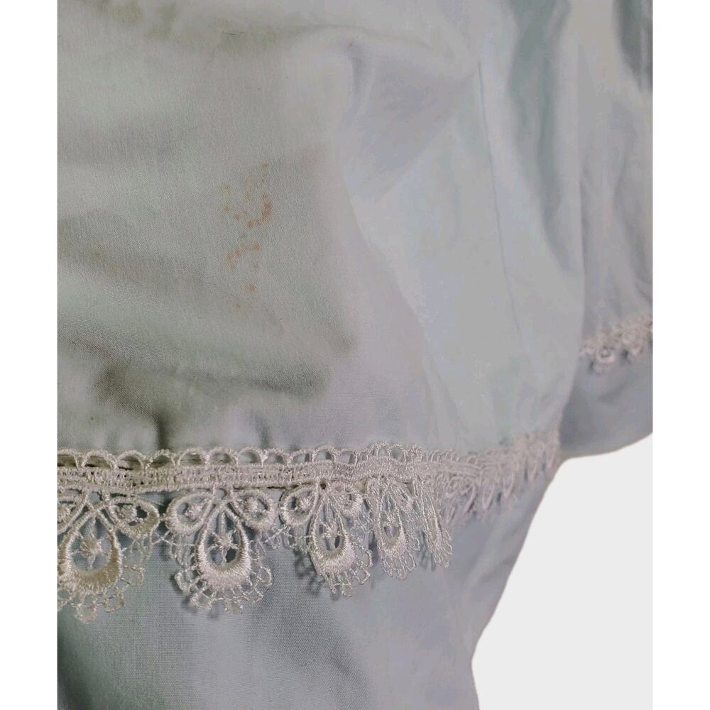 Peaches N Cream Vtg Blue Girls Dress White Collar Eyelet Trim Sz 4T Bib Cottage - Picture 7 of 11
